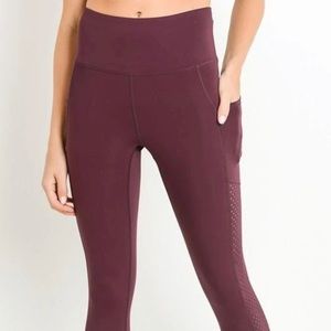High Rise Plum Leggings with Perforated Mesh Panel